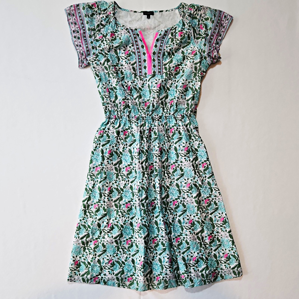Talbots Women's 4 Floral Fit & Flare V-Neck Cap Sleeve Cotton Knee Dress